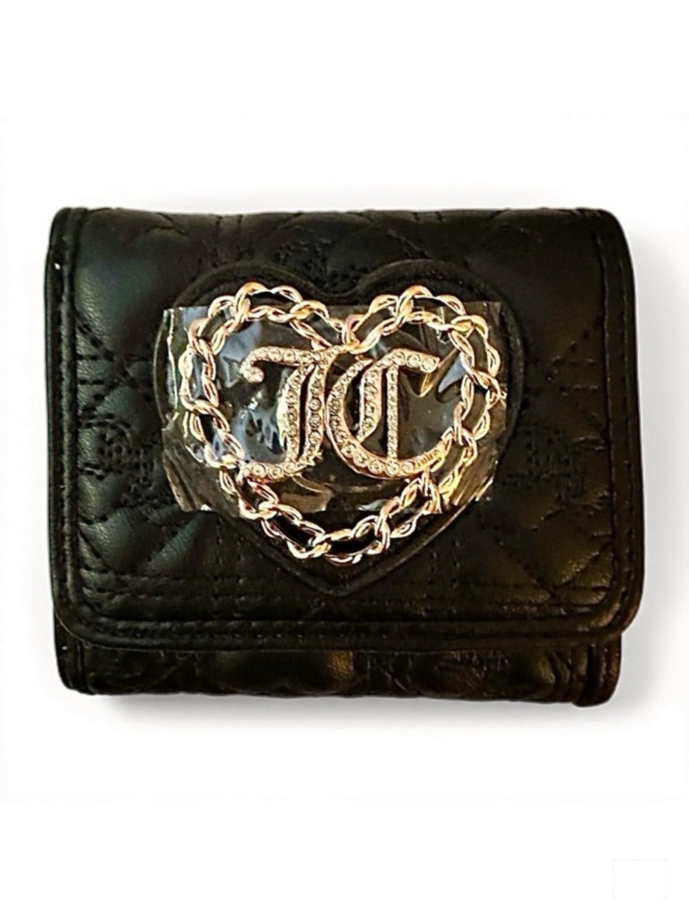 JUICY COUTURE Licorice Heart Quilt Wallet with a Gold Chain Heart